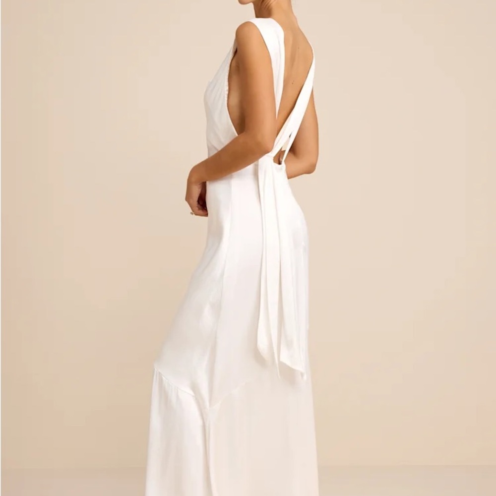 Lulus Taniya White Satin Tie-Back Maxi Dress